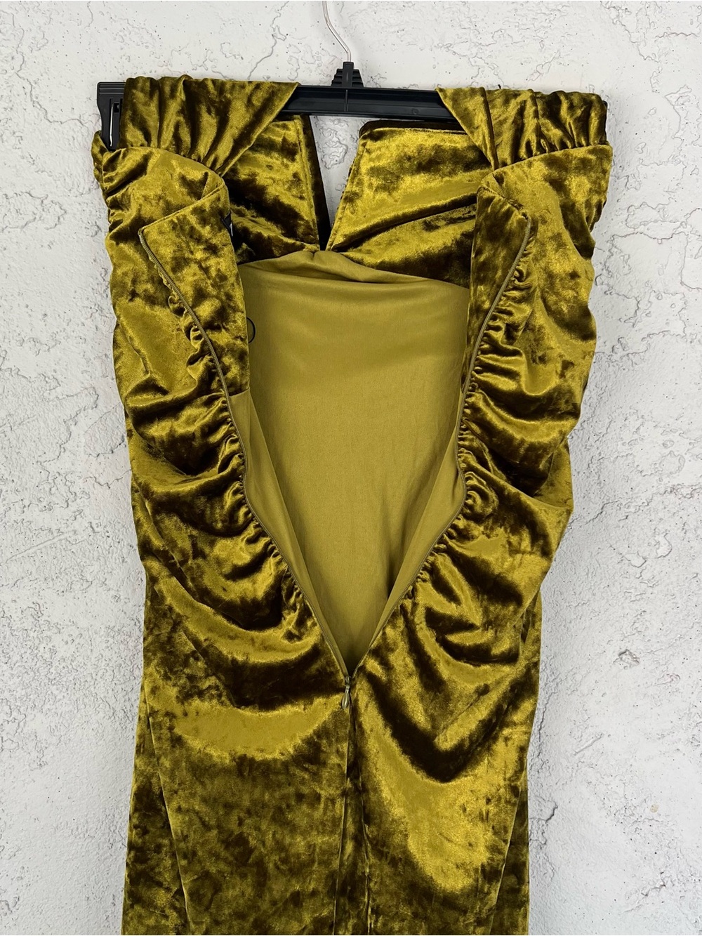 Zara Velvet Olive Green Strapless Maxi Dress Size Small Formal Wedding Guest - Picture 6 of 7